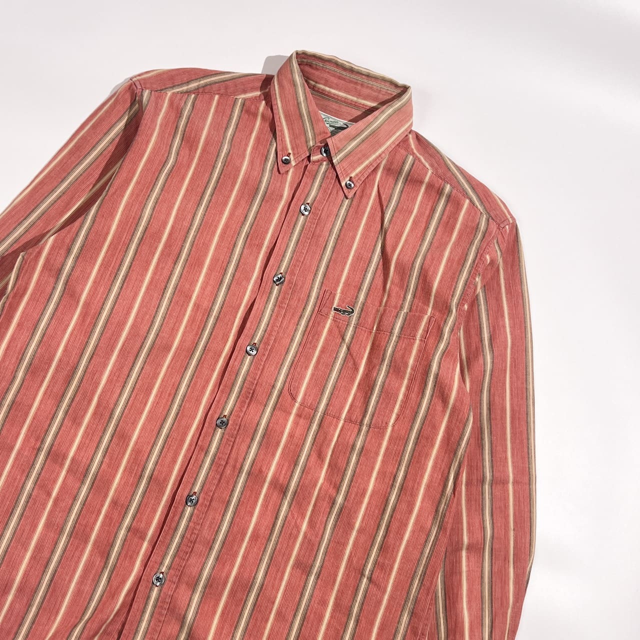 Crocodile クロコダイル ストライプ BD ボタンダウン 長袖シャツ M/ピンク系 メンズ