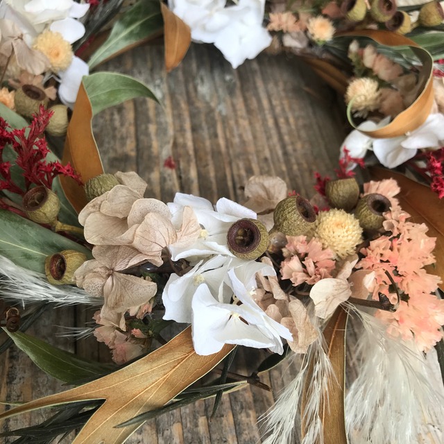 アジサイとグレビレアのリース