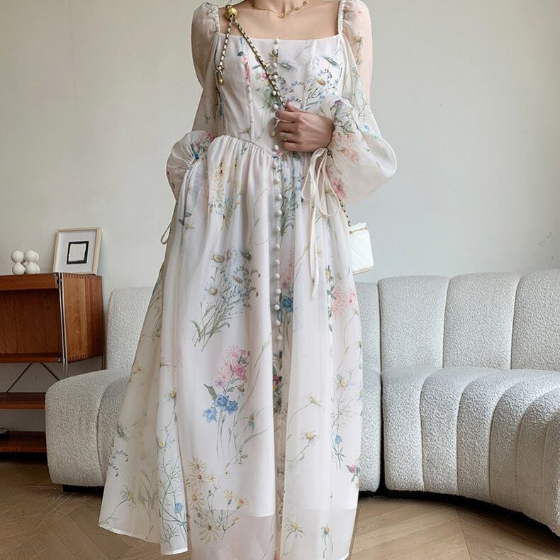 ヴィンテージフラワープレスプリントドレス3383