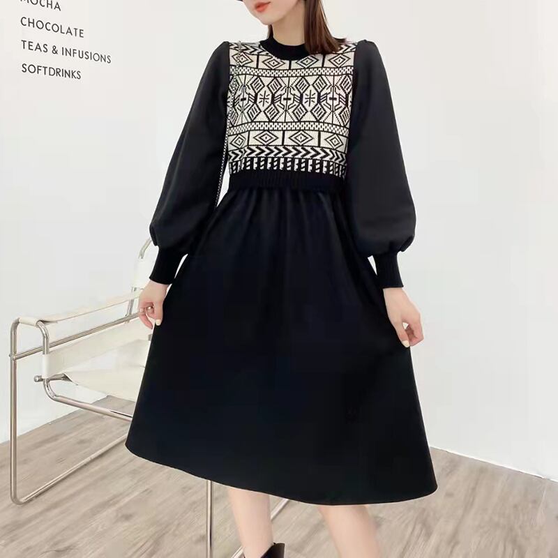 ノルディック柄重ね着風ワンピース 709 Ru Mint