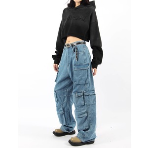 Multi-Pocket Wide Denim Jeans E6109