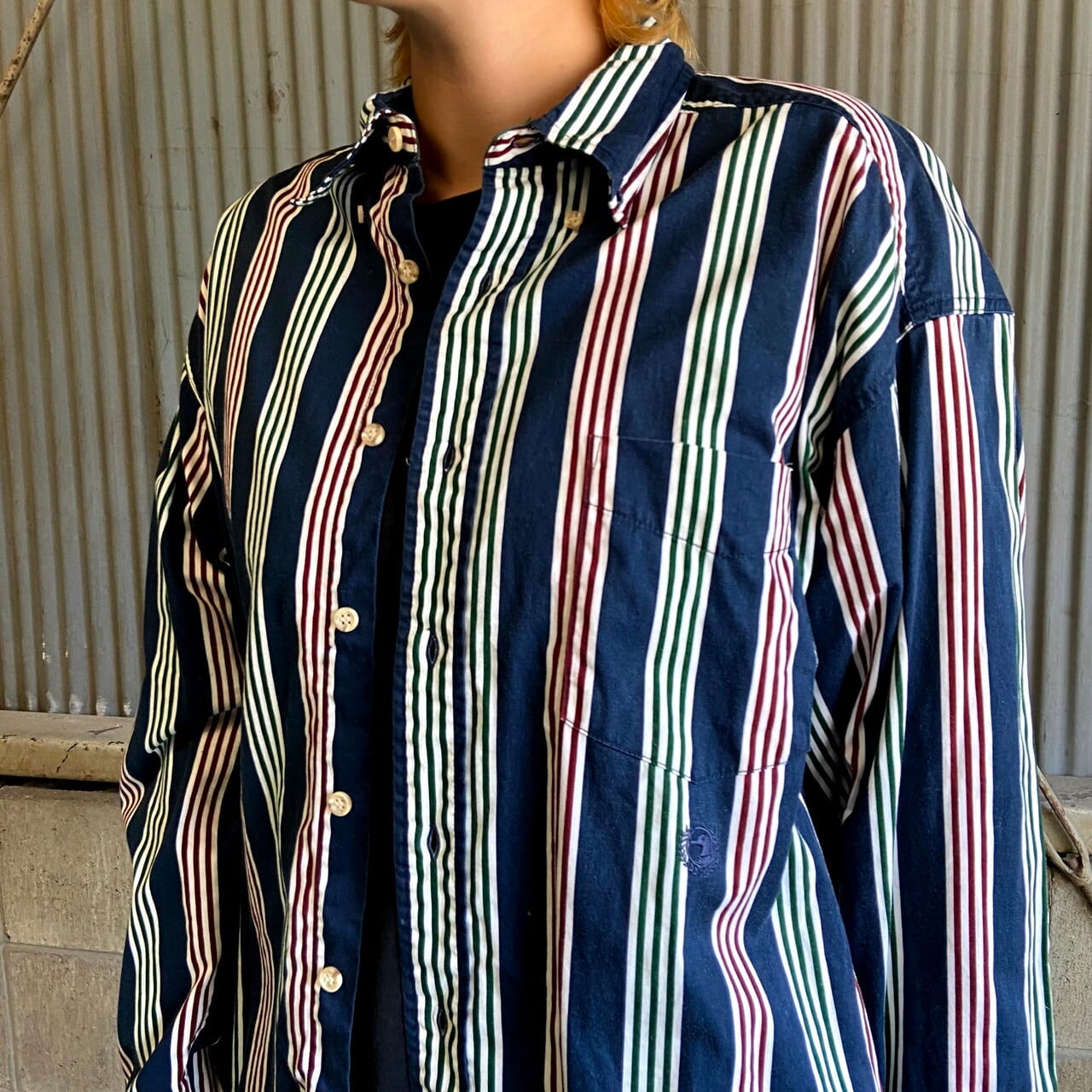 Duck Head ワークジャケット ストライプ ビンテージ 80s 90s DUCK HEAD ダックヘッド 長袖 マルチストライプシャツ メンズL 古着