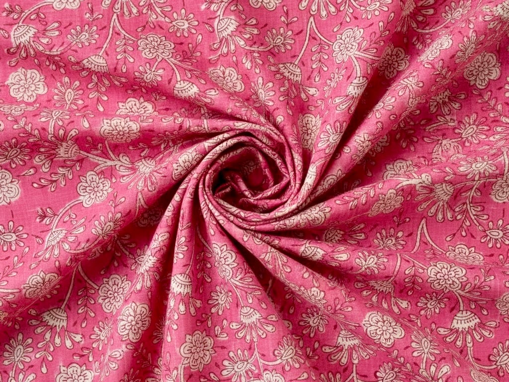 50cm単位】ブロックプリント生地 インド綿 花柄 ピンクフローラル | Kalyan