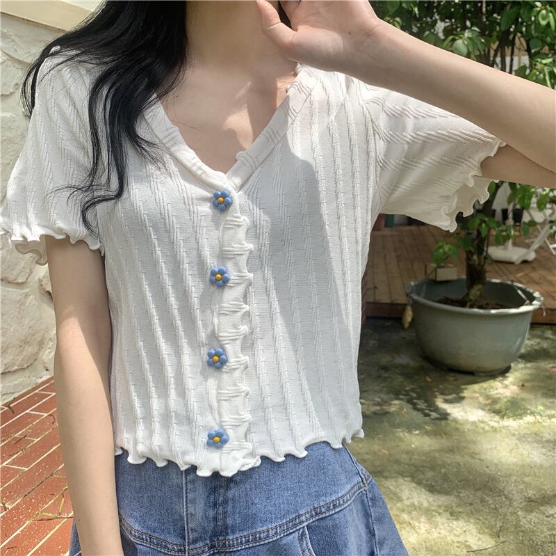 Vネックショートセーター サマー薄手スタイルホワイトカーディガンシャツ 夏物 1号婦人73161273687