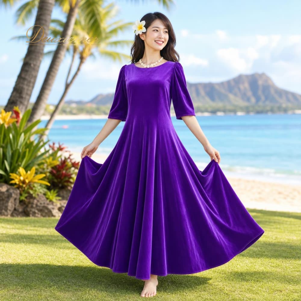 フラダンス 衣装 ALOHA STANDARDS アロハスタンダード ワンピース ドレス パープル系 ワンカラー ベロア 光沢 無地 上品 きれい 高級感 かわいい 華やか 鮮やか 明るい 紫 ハワイアン アロハ フラ ダンス レッスン 練習 フラワンピース フラドレス ベロアワンピース ベロアドレス パープルワンピース 紫ワンピース ハワイアンワンピース A076-2512019013943 フラダンス 衣装 ALOHA STANDARDS アロハスタンダード ワンピース