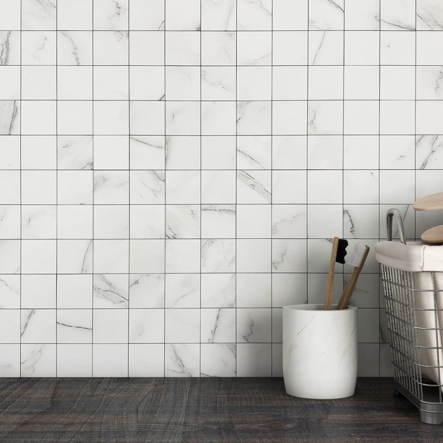 M MOFIT 大理石調 タイルシール キッチンタイルシートモザイクタイルシール 耐熱 防水 壁パネル（5 枚 白い）