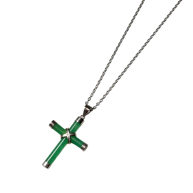 vintage silver × glass cross pendant necklace