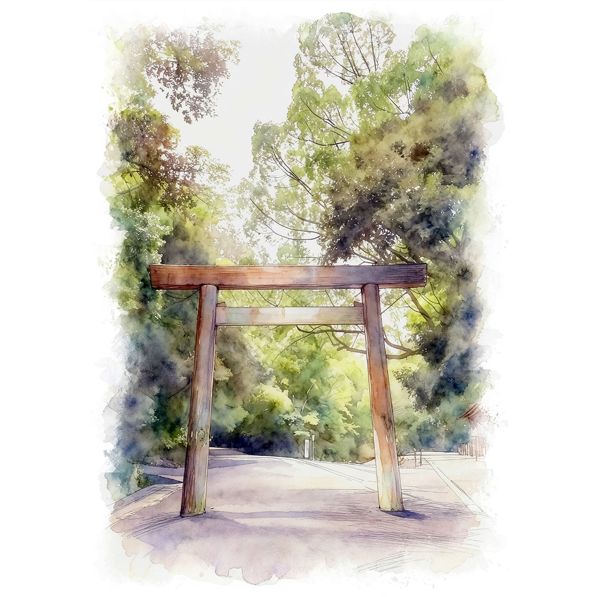 絵画 風景画(街並み) 日本 三重県 伊勢神宮 内宮 三の鳥居 インテリア