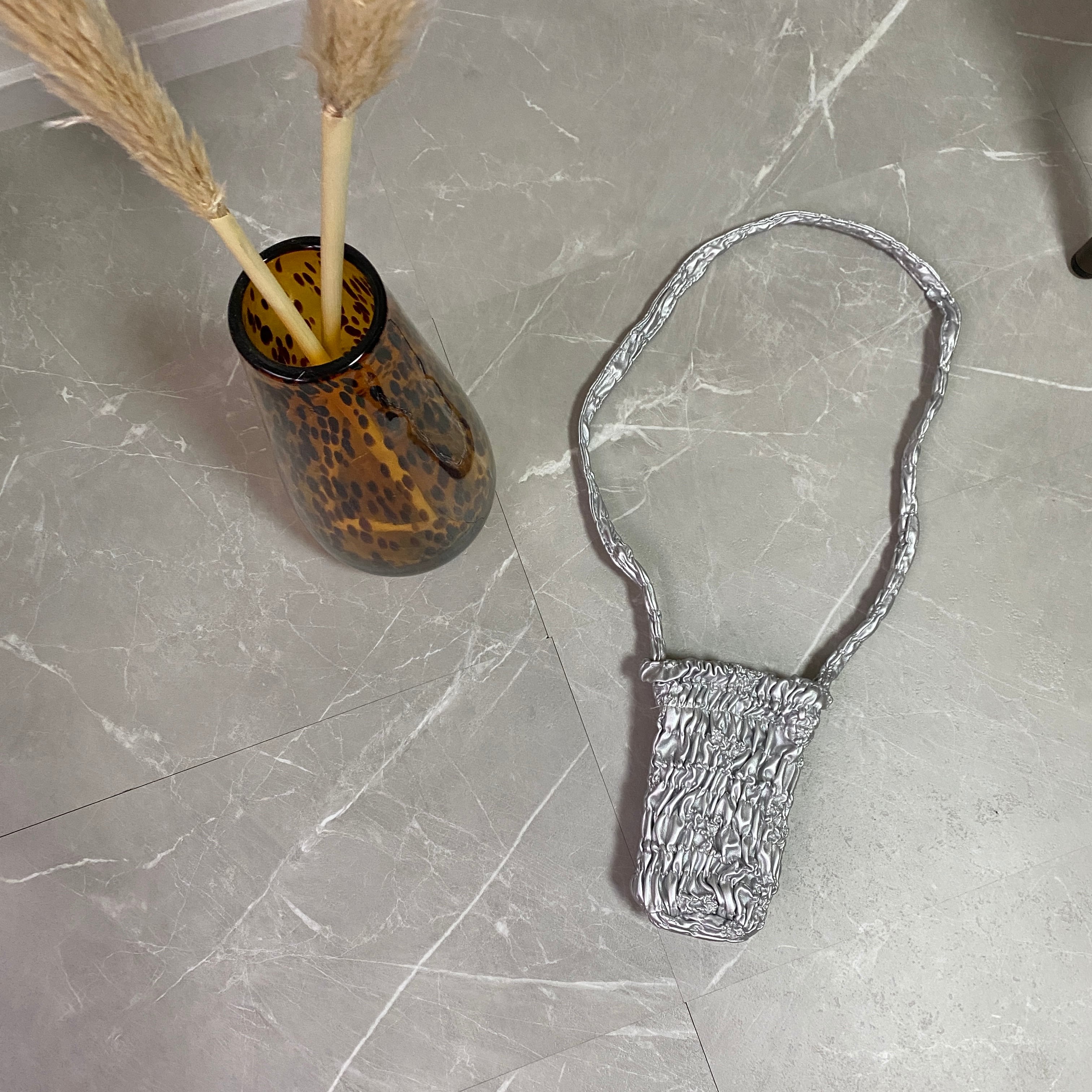 silver metallic shoulder mini bag