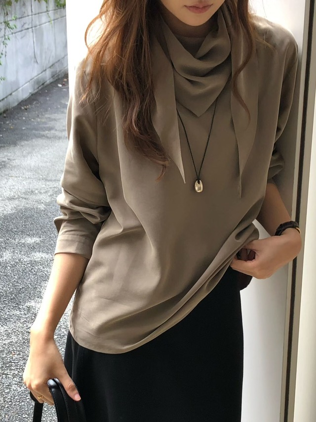 (予約) verveine / Luna peach tencel scarf blouse 2color