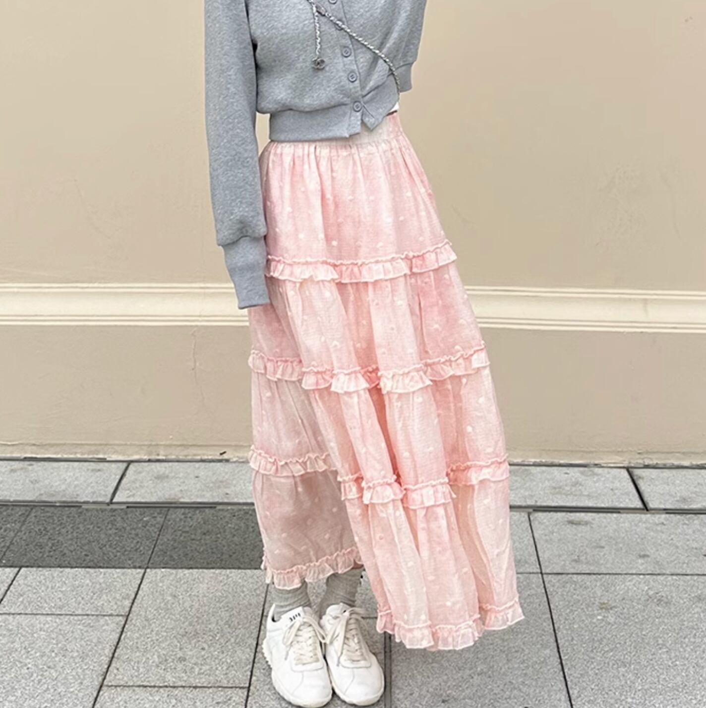 Pink Tencel Polka Dot Skirt
