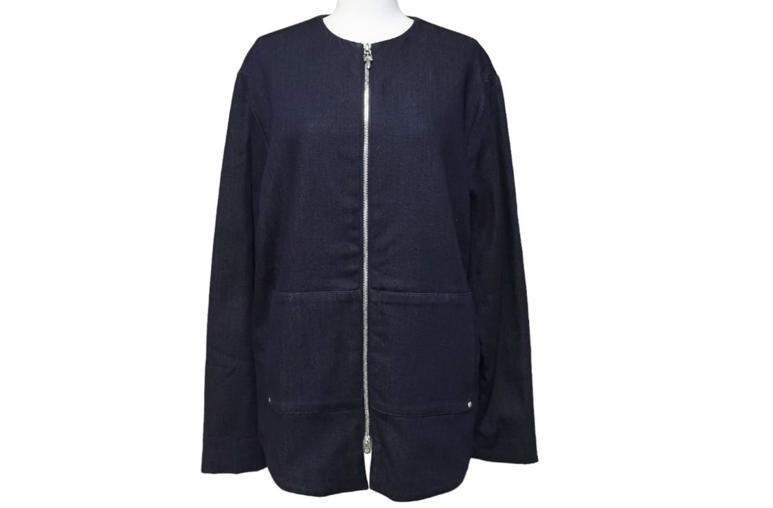 CHROME HEARTS クロムハーツ デニムジャケット ダガージップ クロスレザーパッチ ノーカラー インディゴブルー