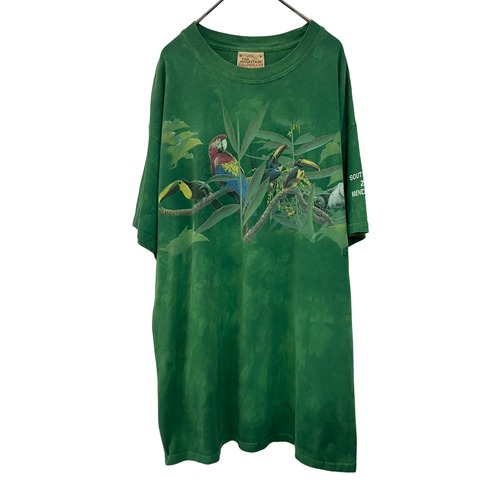 『00's VINTAGE Mexico製 THE MOUNTAIN bird monkey animal  tie dye big silhouette over size T-shirt』USED 古着 アニマル 動物 鳥 猿 タイダイ ビッグ シルエット オーバー サイズ Tシャツ