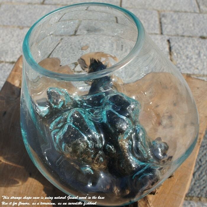 吹きガラスと天然木のオブジェM 金魚鉢 メダカ 水槽 アクアリウム