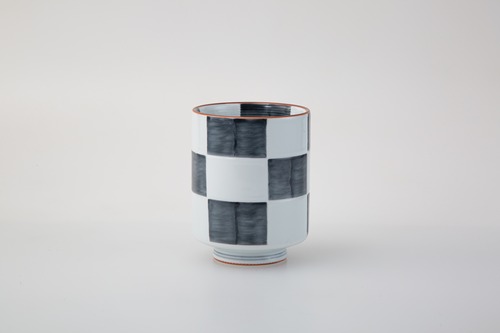 【食器】グレー市松　湯呑　特大（波佐見焼）