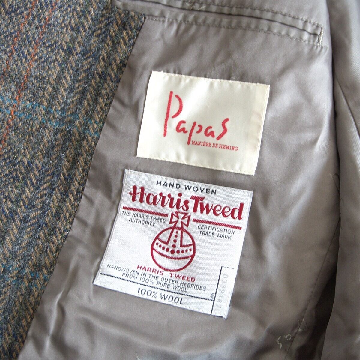 【美品】PAPAS 【× Harris Tweed ツイード 2B テーラード ジャケット】L パパス ハリスツイード 26070403 美品】PAPAS 【× Harris Tweed ツイード 2B テーラード ジャケット】L