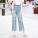 デニムボトムス 秋 デニムパンツ ハイウエスト ワイドパンツ レディース 夏 デニム ズボン 透かし彫りレース 設計 ジーンズ ゆったり ストレート デニム パンツ ひんやりボトムス