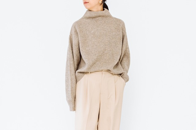 YAK MIX BRUSH KNIT - BOTTLE NECK RIB PULLOVER：ヤクミックスブラッシュニット - ボトルネックあぜ編みプルオーバー