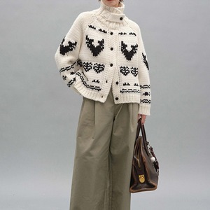 ノルディック柄ハイネックカラーニットカーディガン   F0008