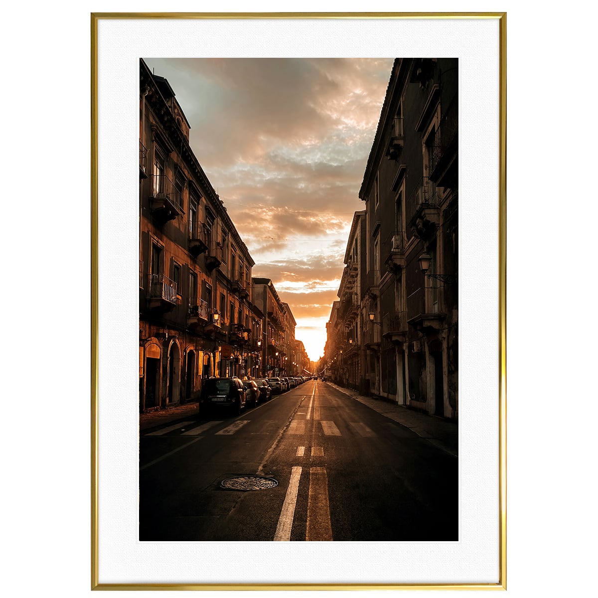 イタリア写真 シチリア島 カターニアの夕日 インテリアアートフォトポスター額装 AS4015