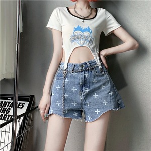 【韓国通販 dgo】2colors ハイウエスト総柄ショートスカート ブルー/ブラック(M2595）センス溢れるファッションitem