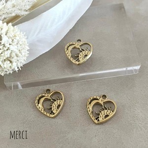 ステンレス製ハート型サンムーンチャーム/パーツ/三日月/太陽SUS304/18kgp