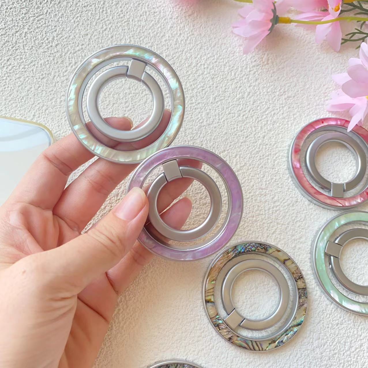 ニュアンスシェルのスマホリング☆ スマホリング】MagSafe専用 シェルデザイン 7色から選べる マグネット