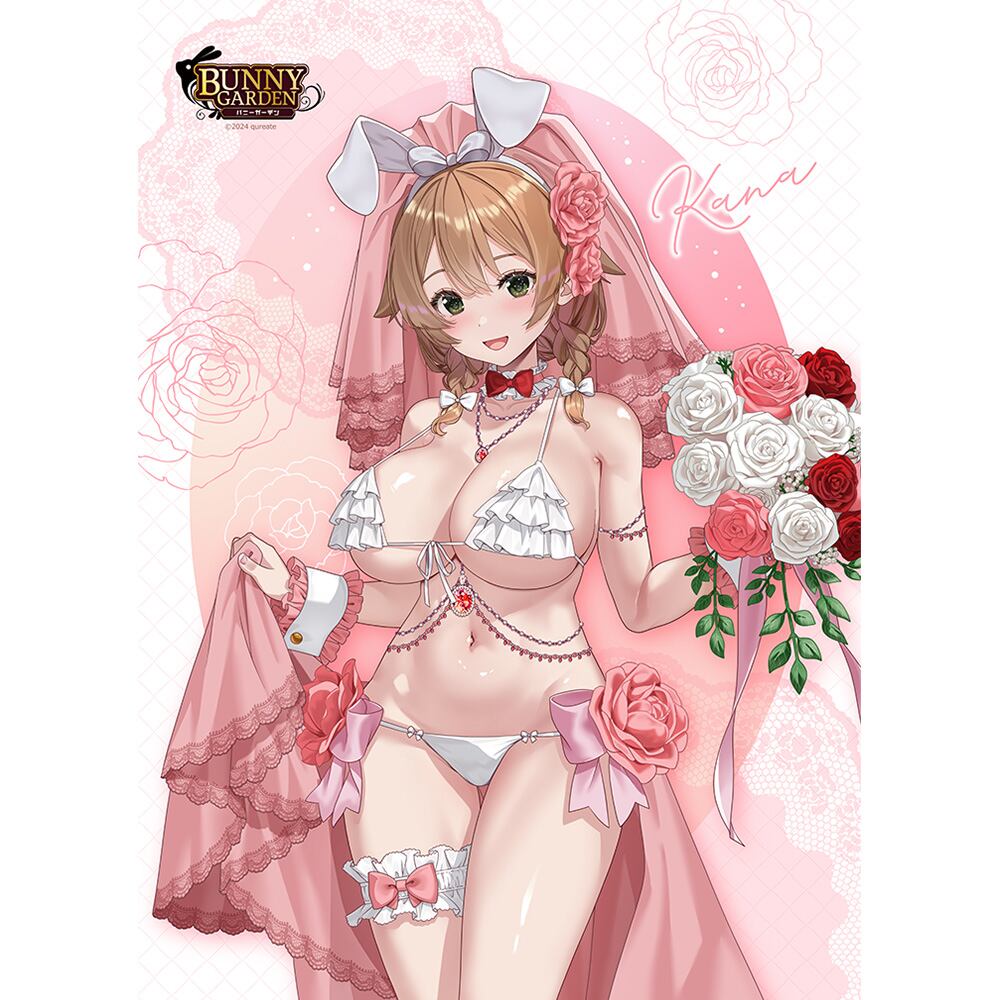 バニーガーデン 描き下ろしB2タペストリー(花奈/バニーウエディング水着)Wスエード