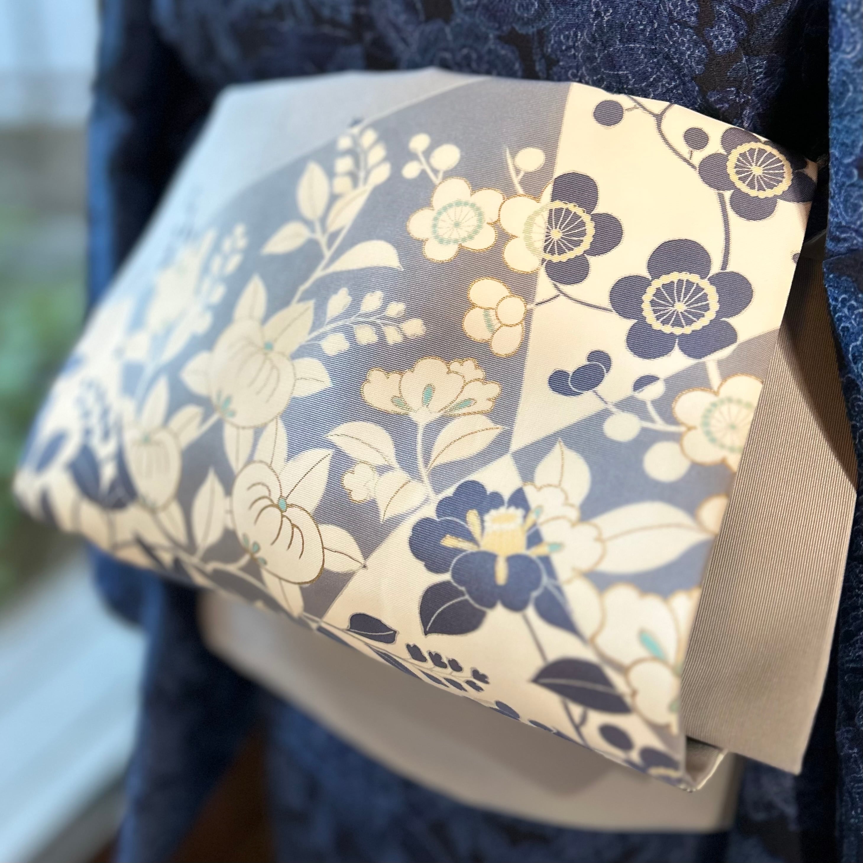 名古屋帯 椿 ツバキ 塩瀬 帯締めセット 名古屋帯一目惚れした椿と猫の