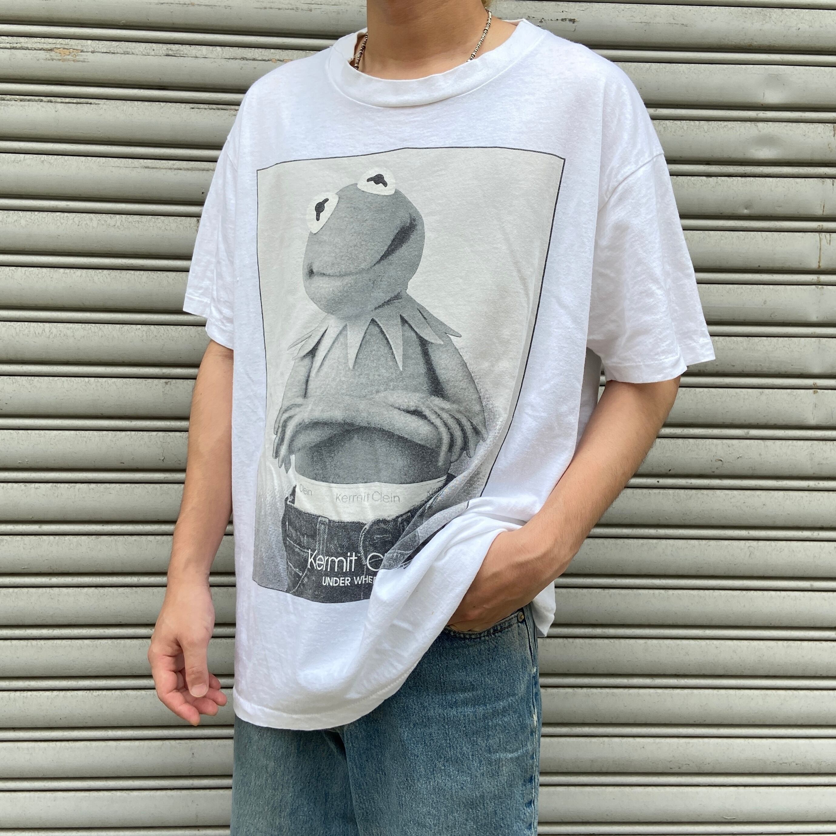希少 90s USA製 カーミット キャラクターTシャツ パロディ 白 XL