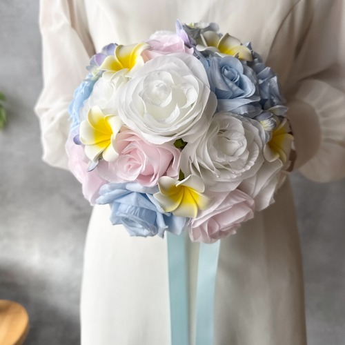 パステル可愛い×プルメリアラウンドブーケ☆ブートニア