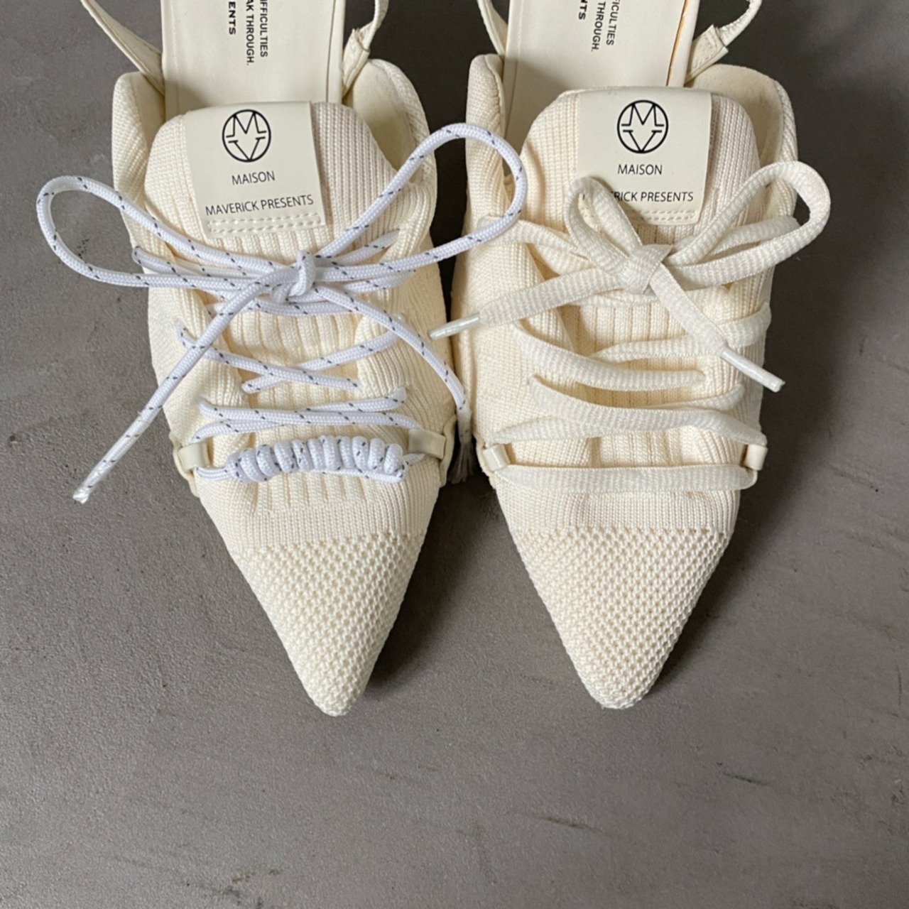 【受注予約：7月上旬入荷予定】knit lace-up sneaker heel/white