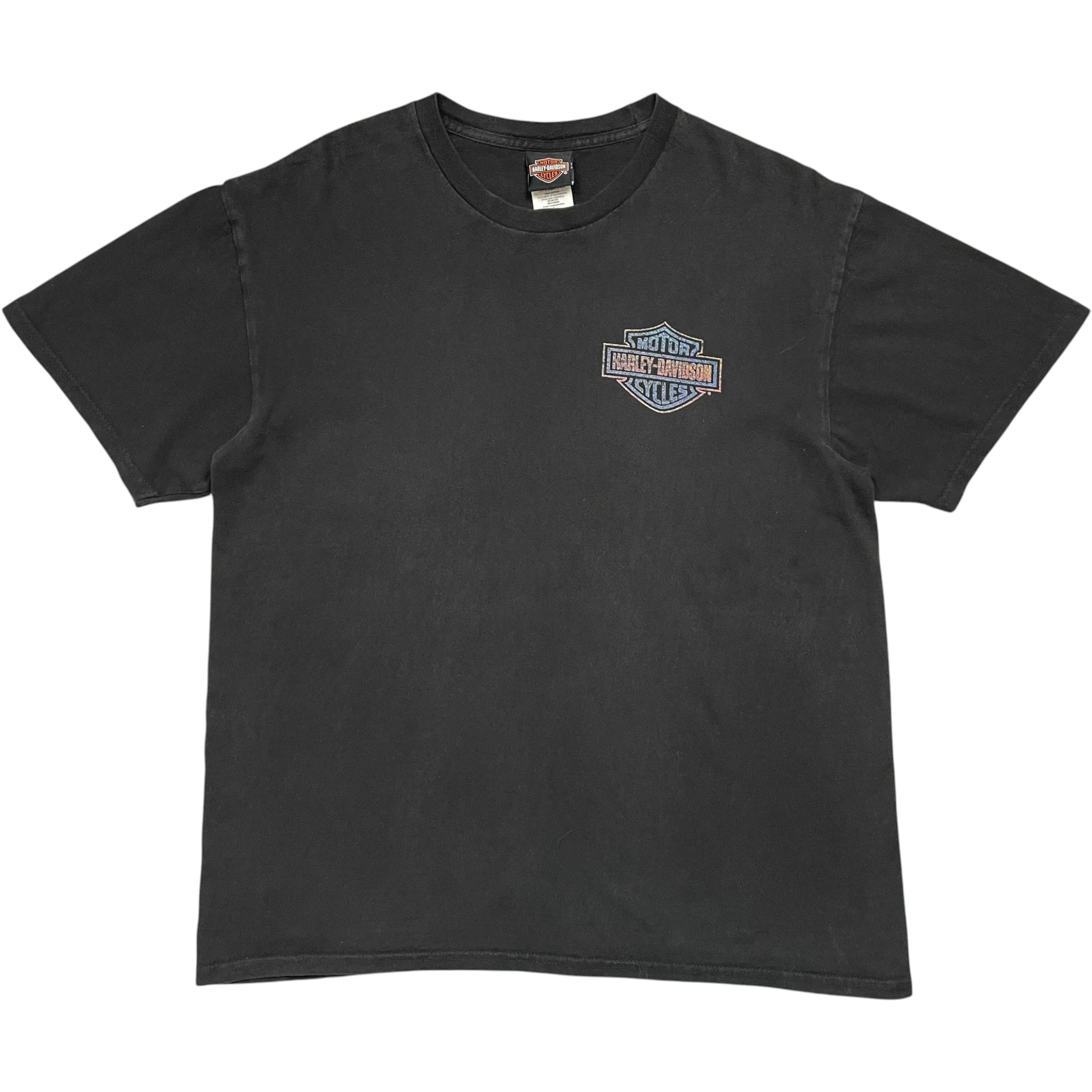 《L》 Harley-Davidson ハーレーダビッドソン Tシャツ ブラック プリントデザイン プリント剥がれ no.10123