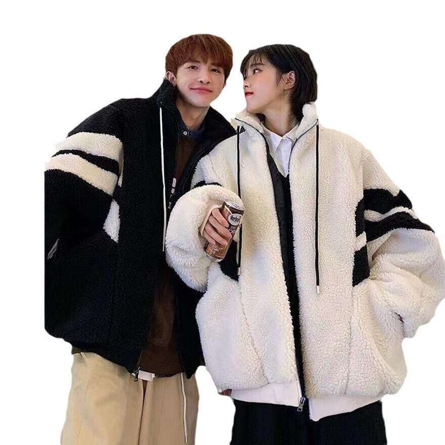 ファッション ジャケット ボア ZIPアップ ユニセックス バイカラー お