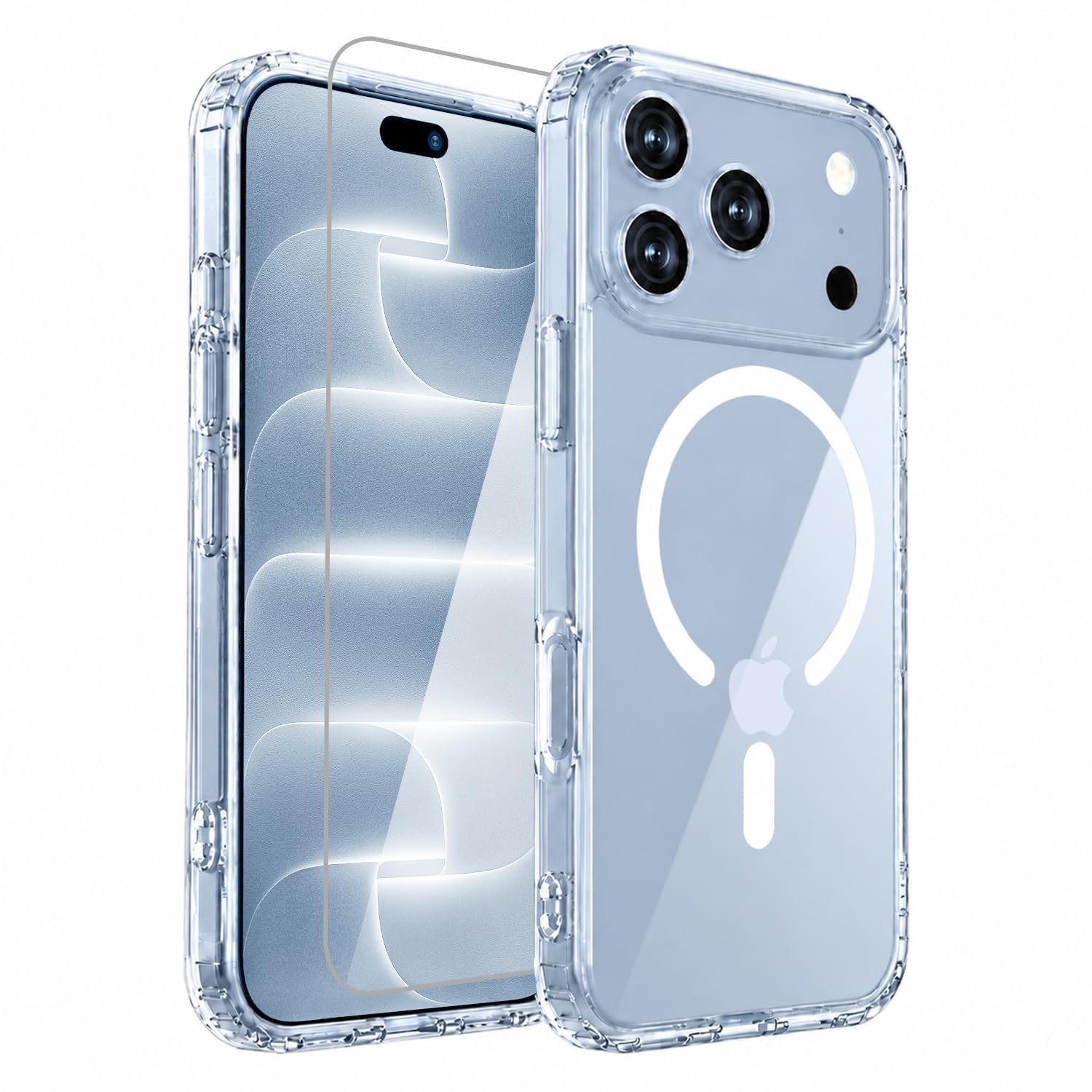 【米軍MIL規格・Magsafe対応】iPhone 18 Pro / 17 Pro 用 ケース クリア 耐衝撃 ガラスフイルム付き 黄変防止 滑り止め