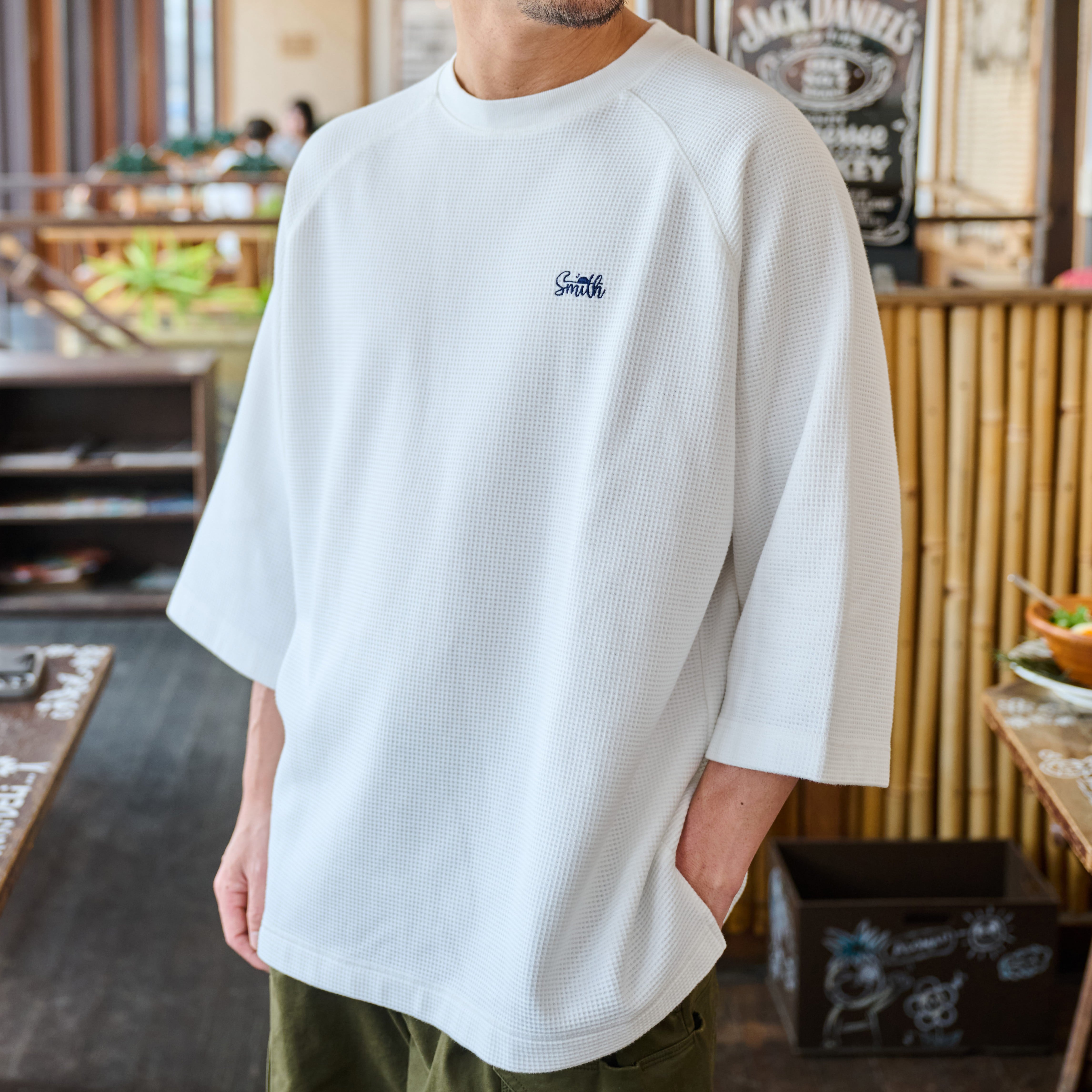 ピグメントワッフル ラグランロゴ刺繍Tシャツ | Sunny Smith ～SURF n