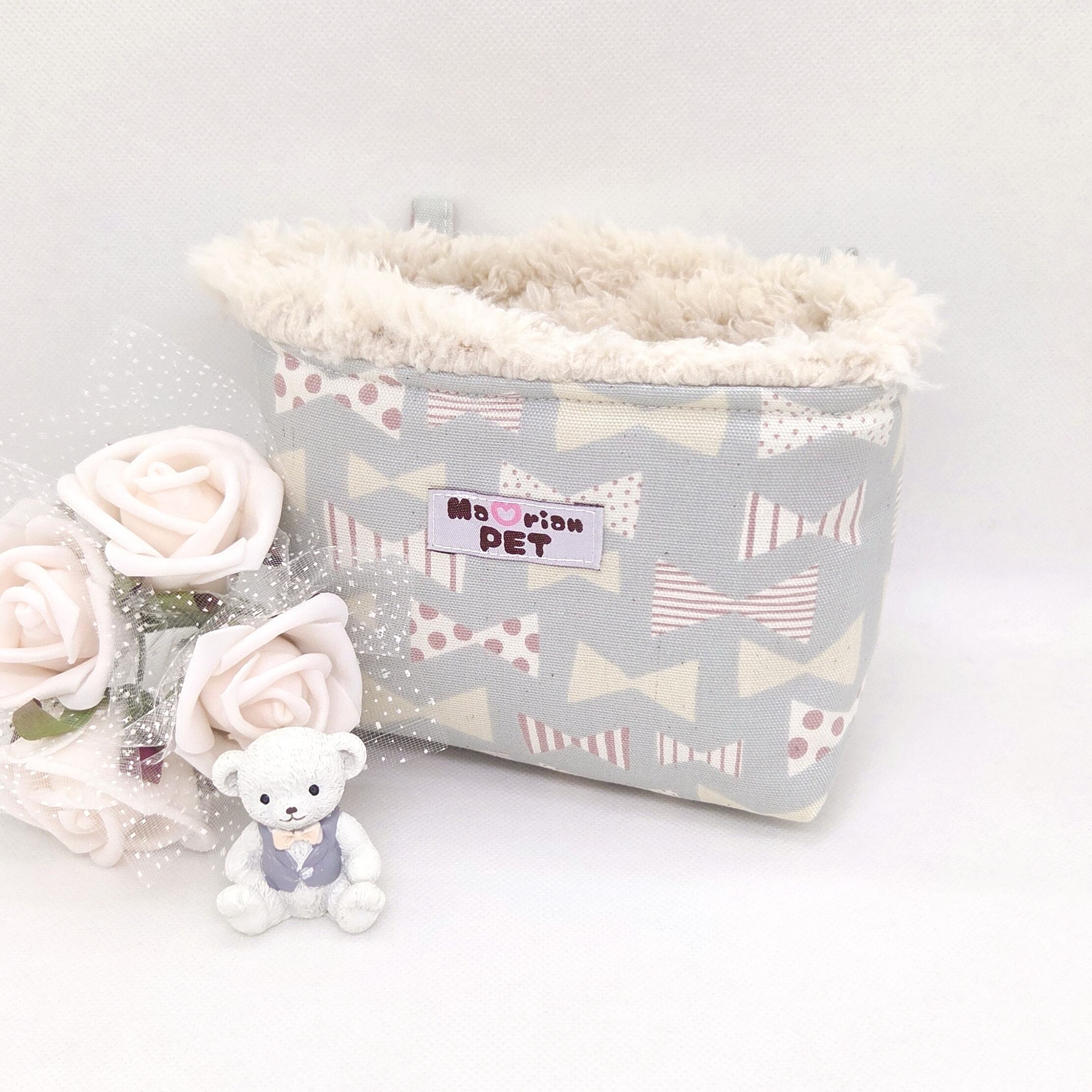 モモンガポーチ/スクエアポーチM♡リボンいっぱい 秋冬用 プードルファー