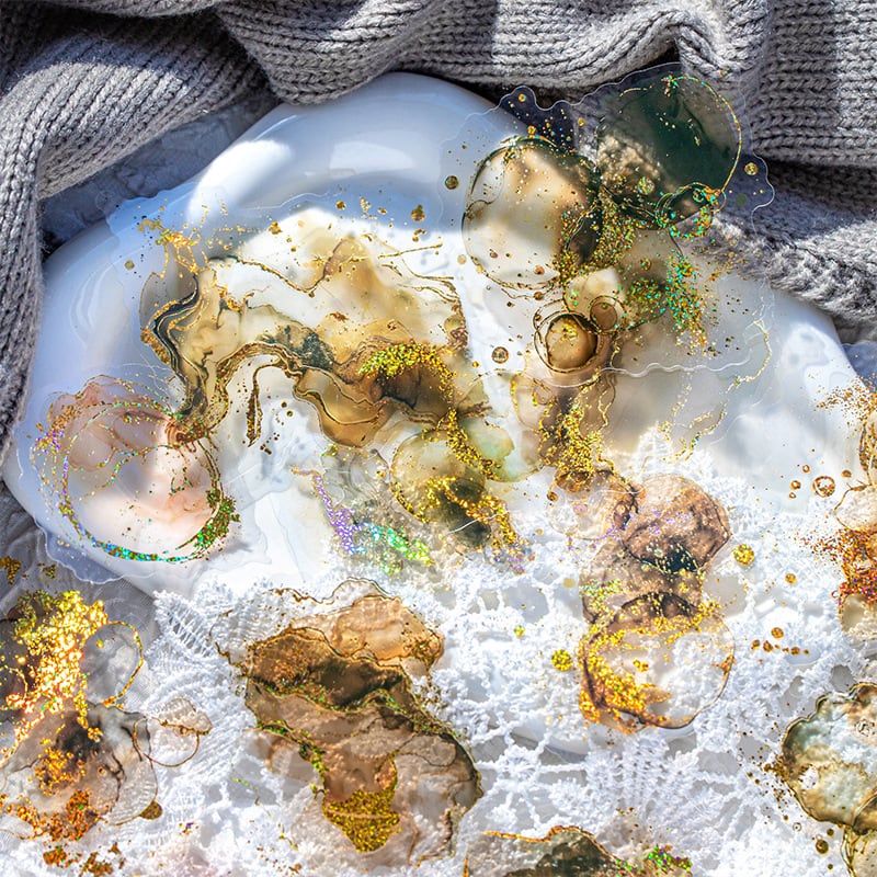 コラージュ素材 箔押しコラージュステッカー 箔押し クリアシール 額縁 枠 フレーム シール 海外ステッカー レトロ