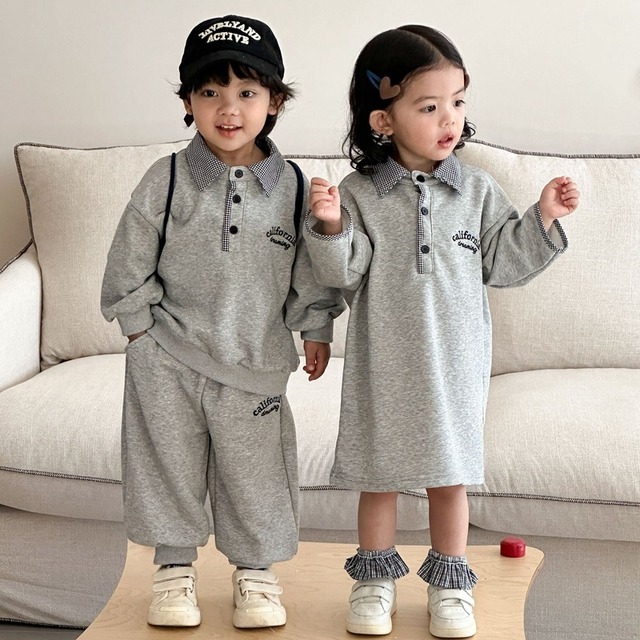 【BABY&KID】チェック襟グレーセットアップ/ワンピース