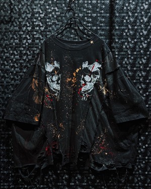 【ÆIEM】vivid notes “TWIN BEAST” deconstructed damage layered oversized T-shirt