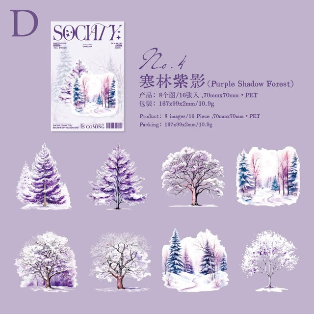 雪の森林のPETシールセット　8種16枚入り　森林公会（Forest Guild）シリーズ[YJ-26s]