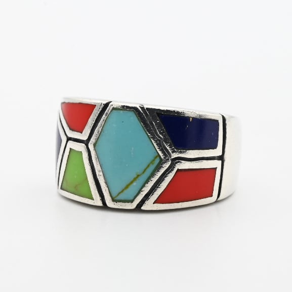 Multi Stone Inlay Abstract Design Ring #10.5 / Denmark