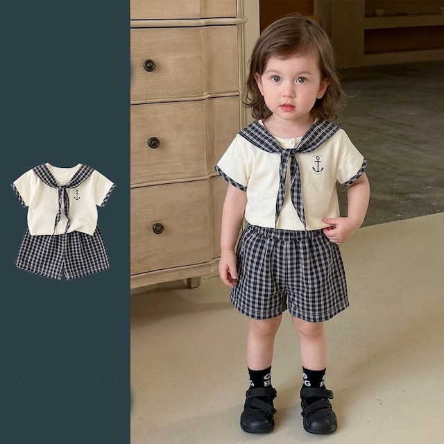 【BABY】セーラー風チェックセットアップ