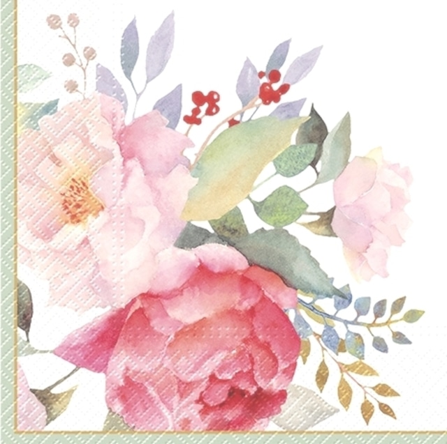 【PAW】バラ売り2枚 ランチサイズ ペーパーナプキン Tender Bouquet ホワイト