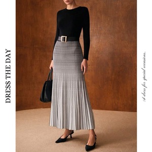 ストライプニットロングスカート W0123