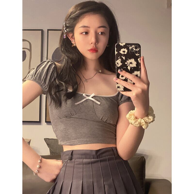 スタンダードリボンサマーカジュアルショートTシャツ レトロ 夏物 スクウェア ガールズファッション13619263903