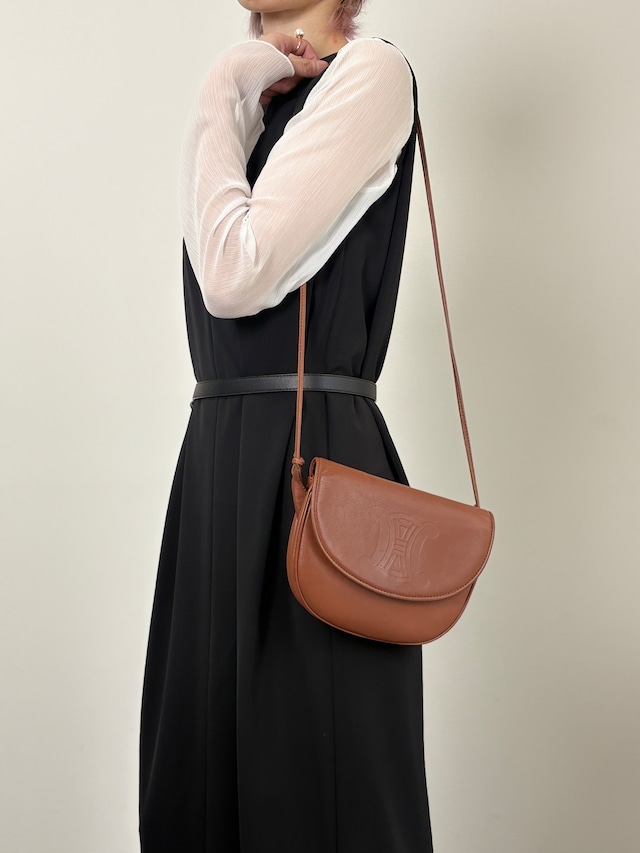 CELINE セリーヌ ショルダーバッグ ブラウン ブラゾン型押し レザー ラウンド vintage ヴィンテージ オールド c75hyk