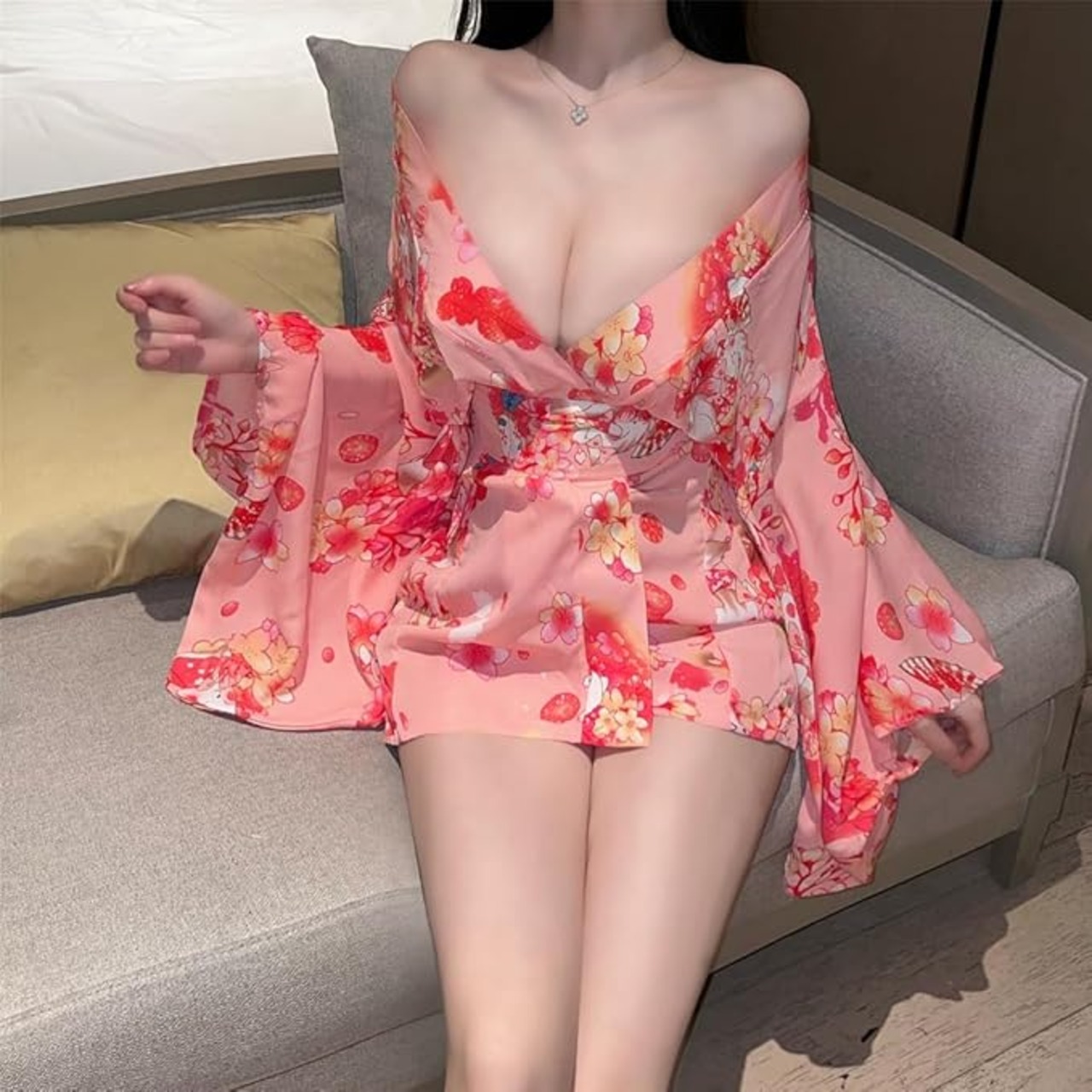 透け透け　和風 YAISHN] 花魁 着物 浴衣 セクシー コスプレ ランジェリー 透け透け シースルー 胸あき コスチューム レッド ピンク cosplay 過激  エッチ エロ 可愛い レディース 写真会 イベント 活動 女装 女性用 人気 和服 和風 | グッドスマイリー BASE店