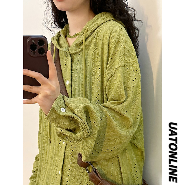 ♥レトロクルーネックシャツ!【UATONLINEシリーズ】★シャツ★ パーカー ユニセックス 4color トップス 透かし彫り