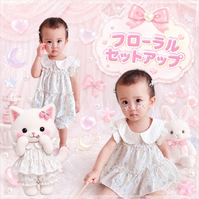【Pico即納♡】size90 ふんわりフリルのフローラルセットアップ♡